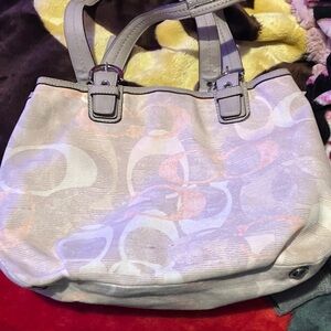 Coach Gray and Cream Shoulder Bag